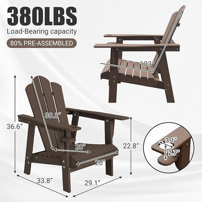PROHIKER Adirondack Chair with Cup Holder, HDPE Outdoor Patio Chair All Weather Outdoor Chairs for Lawn Garden Porch Backyard, Plastic, Brown