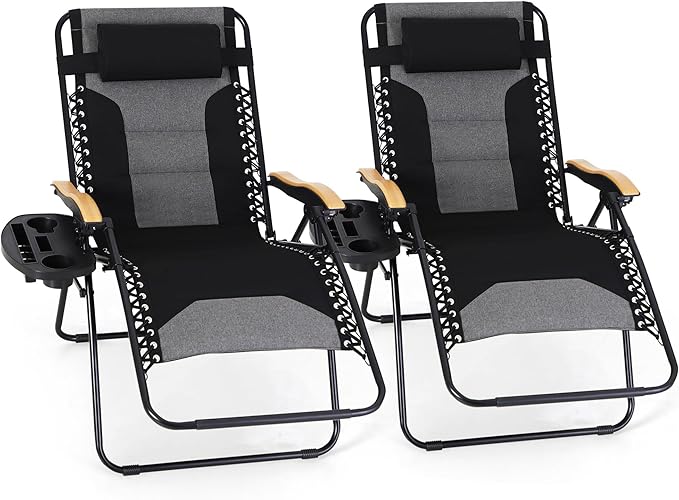 MAISON ARTS Oversized XXL Padded Zero Gravity Chair Set of 2, 30" Wide Seat Foldable Patio Recliner - Photo 1