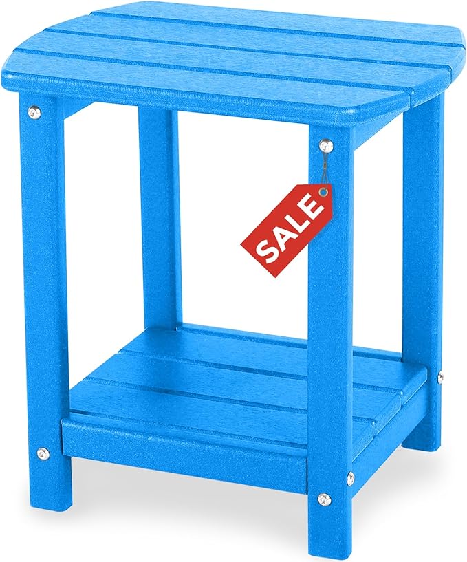 Adirondack Square Outdoor Side Table,2-Tier Storage Patio Side Table, HDPE End Tables for Backyard Pool Porch Garden Lawn (Pacific Blue)