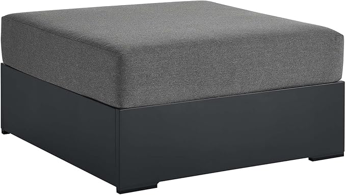Modway Tahoe Aluminum Ottoman in Gray Charcoal with Weather-Resistant Cushion-Ideal as Outdoor Footstool - Photo 1