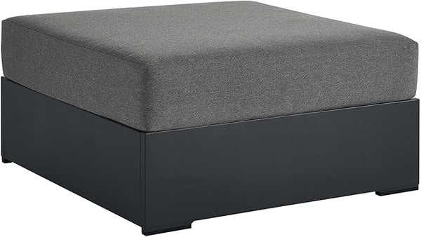 Modway Tahoe Aluminum Ottoman in Gray Charcoal with Weather-Resistant Cushion-Ideal as Outdoor Footstool - Photo 1