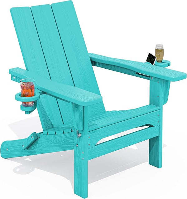 SERWALL Modern Adirondack Chair, Folding Adirondack Chair with Cup Holders, Outdoor HDPE Fire Pit Chair for Patio, Lawn - Photo 1