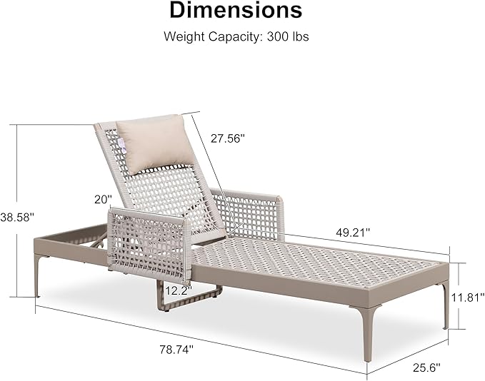 PURPLE LEAF 4 Pieces Outdoor Chaise Lounge Set Rattan Wicker Lounger with Arms Poolside Furniture Adjustable Recliners Patio Lounge Chairs for Beach Yard Garden Balcony, Champagne