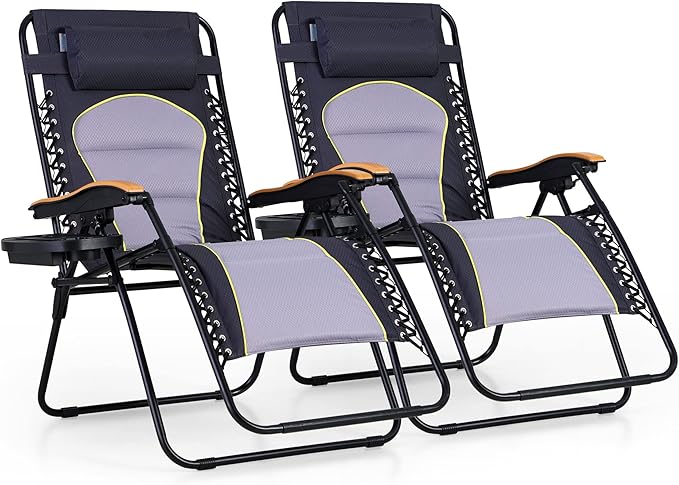 PHI VILLA XXL Oversized Padded Zero Gravity Chair Set of 2, Foldable Patio Recliner - Photo 1