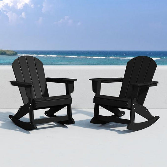 WO WESTIN OUTDOOR HDPE Laguna Outdoor Rocking Poly Adirondack Chair (Set of 2), Black