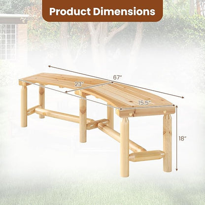 Tangkula Patio Curved Bench Set of 2, Solid Wood Fire Pit Bench for 2-3 People, Outdoor Backless Loveseat for Backyard, Garden, Poolside, 800 LBS Max Load (Natural)