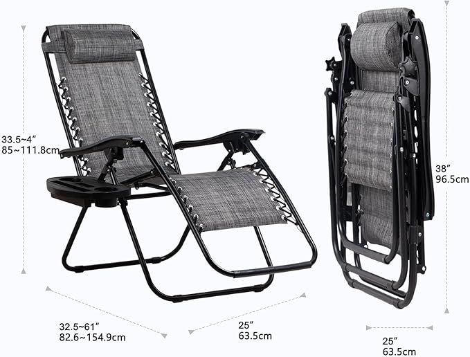 Nazhura Set of 2 Relaxing Recliners Patio Chairs Adjustable Steel Mesh Zero Gravity Lounge Chair Beach Chairs with - Photo 3
