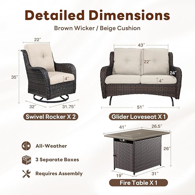 Belord 4 Piece Patio Wicker Furniture Set, Outdoor Swivel Rocker Chairs - Photo 2