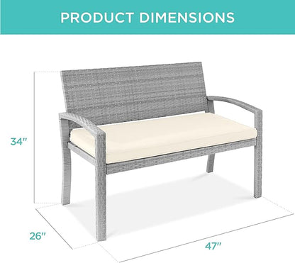 Best Choice Products Outdoor Bench 2-Person Wicker Garden Patio Benches Seating Furniture for Backyard, Porch w/Seat Cushion, 700lb Capacity - Cream/Gray