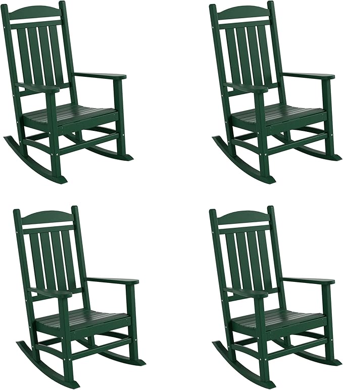WestinTrends Malibu Malibu Outdoor Patio Poly Classic Porch Rocking Chair (Set of 4), Dark Green