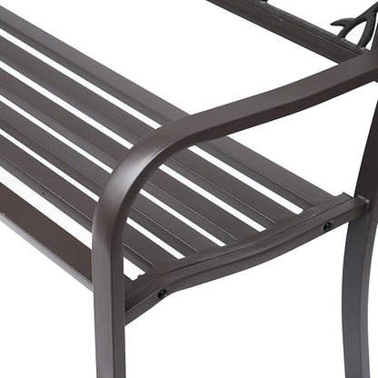 Outsunny 50" Garden Bench, Outdoor Patio Bench with Animal Pattern, Cast Steel Metal Bench for Yard, Lawn, Porch, Brown