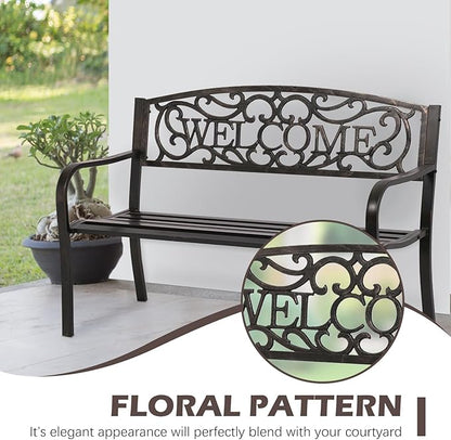 Outdoor Garden Bench Metal Furniture Chair Porch Chair for Yard & Park, Bronze