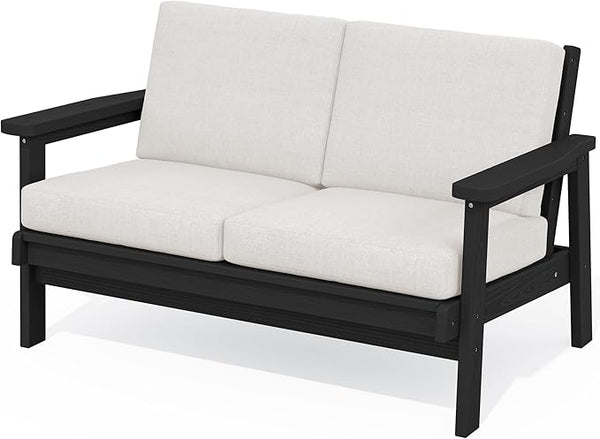 SERWALL HDPE Outdoor Patio Loveseat, All Weather Wood-Like Outdoor Sofa HDPE Outdoor Furniture - Photo 1