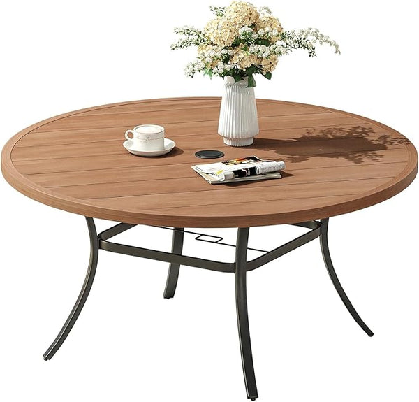VICLLAX 53" Round Patio Dining Table for 6-8, Metal Outdoor Dining Table with Umbrella Hole for Patio, Garden, Balcony - Photo 1
