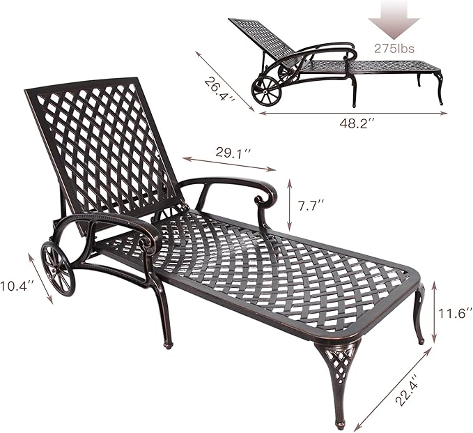 Chaise Lounges Outdoor - Lounge Chairs for Outside Pool Tanning Chair Adjustable Patio Reclining Cast Aluminum for Beach Yard, Antique Bronze