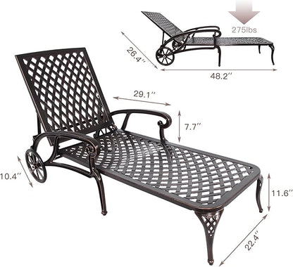 Chaise Lounges Outdoor - Lounge Chairs for Outside Pool Tanning Chair Adjustable Patio Reclining Cast Aluminum for Beach Yard, Antique Bronze
