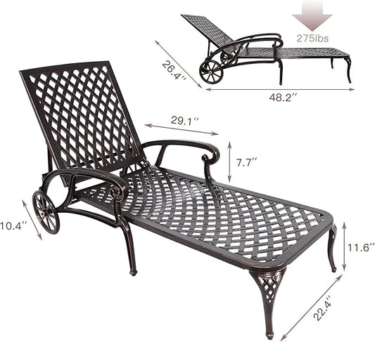 Chaise Lounges Outdoor - Lounge Chairs for Outside Pool Tanning Chair Adjustable Patio Reclining Cast Aluminum for Beach Yard, Antique Bronze