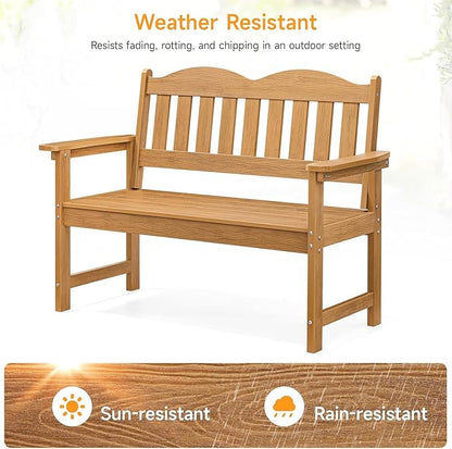 Garden Bench, 2-Person Poly Lumber Patio Bench,Slatted Patio Loveseat, for Use in Yard, Garden, Porch, or Park