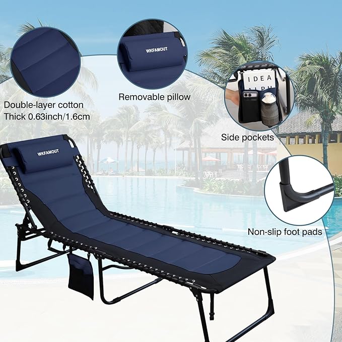 Oversized Padded Outdoor Folding Lounge Chair for Adults 330Ibs Patio Chaise Lounge Chair for Outside Adjustable - Photo 5
