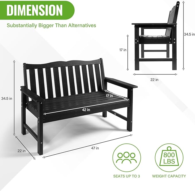 Backyard Expressions Poly Patio Bench (800 Lb Capacity) – Weatherproof Outdoor Bench, Low Maintenance - Photo 2