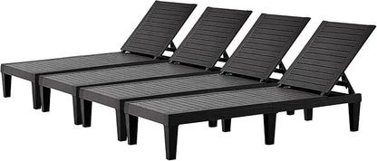 HOOYEAH Outdoor Chaise Lounge 4PCS, Adjustable Pool Lounge Chair with 5 Positions Backrest, Waterproof Sun Loungers, Durable Chair for Pool Beach Patio Garden Deck Sunbathing,Black