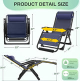 Suteck Oversized Zero Gravity Chair, 33In XXL Lounge Chair w/Removable Cushion&Headrest - Photo 2