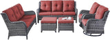 Rilyson Wicker Patio Furniture Set - 6 Piece Rattan Outdoor Sectional Conversation Sets with 2 Rocking Swivel Chairs - Photo 1