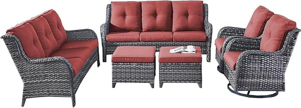 Rilyson Wicker Patio Furniture Set - 6 Piece Rattan Outdoor Sectional Conversation Sets with 2 Rocking Swivel Chairs - Photo 1