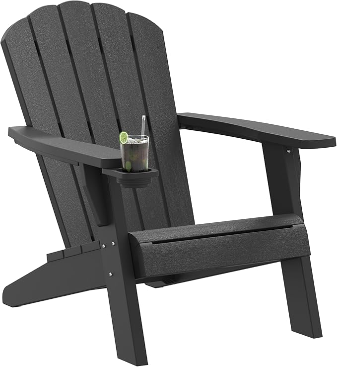 NUNU LAB Outdoor Adirondack Chair, HDPE Plastic Patio Chairs for All Weather,Modern Fire Pit Chair, Outdoor Lawn Chairs for Deck, Porch, Backyard, Garden, Black