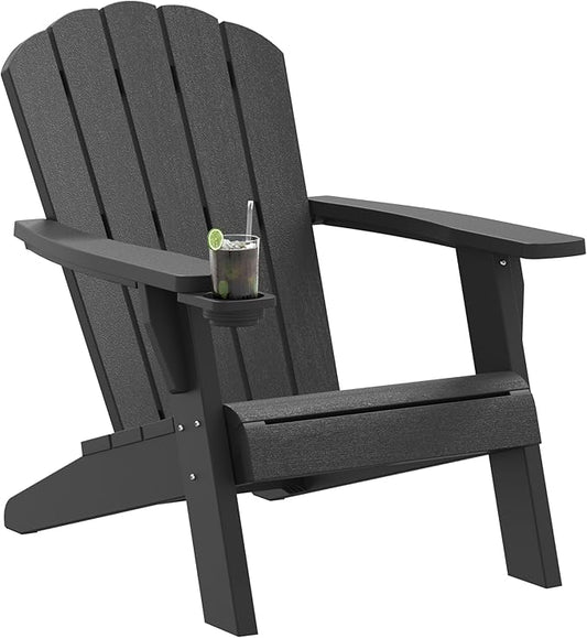 NUNU LAB Outdoor Adirondack Chair, HDPE Plastic Patio Chairs for All Weather,Modern Fire Pit Chair, Outdoor Lawn Chairs for Deck, Porch, Backyard, Garden, Black
