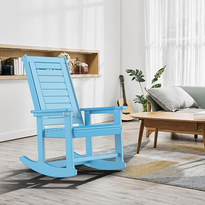 GREENVINES Outdoor Rocking Chairs | Set of 4 | Porch Rocker | HDPE Plastic | Arctic | Oversized Rockers | High Back | Big & Tall | Ladder Back | for Patio Outside Backyard Balcony Garden