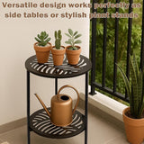 13" Two-tiered Metal Round Side Tables Small Black Outside End Table for Patio Round Accent Garden Corner Stand for - Photo 8