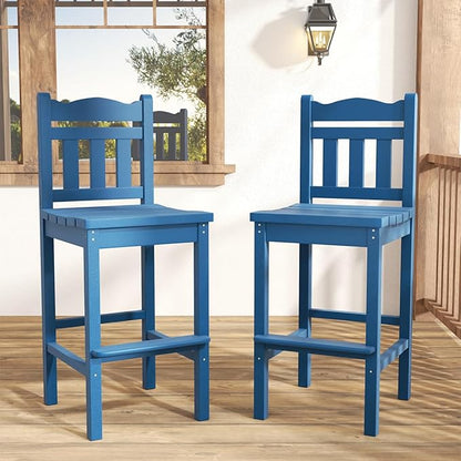 Sundale Outdoor Tall Adirondack Bar Chair Set of 2, HDPE Patio Stools with Backrest, 27.5 Inch Seat Height Tall Bistro Dining Counter Stool, All-Weather Pub Height Chair (Blue, 4 Bar Stools)
