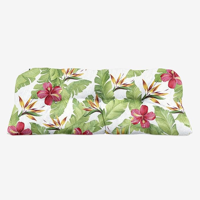BrylaneHome Tufted Bench Cushion - 45.5" L x 19" W x 3" H- Patio & Outdoor - Water, Stain & Fade Resistant - Hibiscus - Photo 1