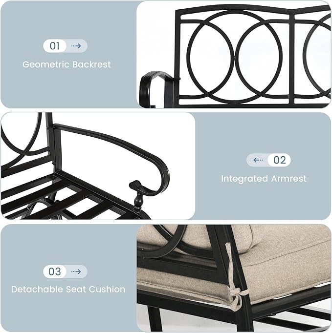 Tangkula Outdoor Swing Glider Chair, Patio Glider Bench for 2 Persons, Outdoor Rocking Loveseat with Steel Frame & Comfortable Cushions for Garden, Porch, Balcony, Poolside (Beige)