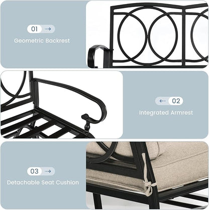 Tangkula Outdoor Swing Glider Chair, Patio Glider Bench for 2 Persons, Outdoor Rocking Loveseat with Steel Frame & Comfortable Cushions for Garden, Porch, Balcony, Poolside (Beige)