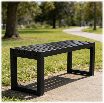 Outdoor Patio Furniture, Garden Bench Seat, Metal Porch Bench, Outdoor Benches Weatherproof 3.3ft 3.9ft 4.9ft 5.9ft Steel Outside Chair for Lawn Yard Work Entryway Outside Seating(Black,3.3ft)