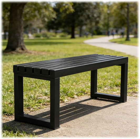 Outdoor Patio Furniture, Garden Bench Seat, Metal Porch Bench, Outdoor Benches Weatherproof 3.3ft 3.9ft 4.9ft 5.9ft Steel Outside Chair for Lawn Yard Work Entryway Outside Seating(Black,3.93ft)
