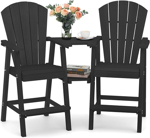 Ciokea Tall Adirondack Chairs Set of 2, HDPE Outdoor Adirondack Bar Stools with Double Connecting Tray - Photo 1