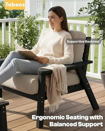 HDPE Patio Furniture Set 8 Seats, Outdoor Couch with Washable Thick Beige Cushions & Side Table, Outdoor Sectional Furniture for Backyard, Deck, Lawn, Porch (Black Frame)