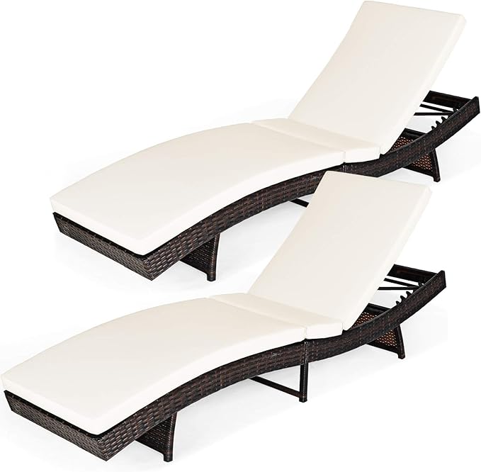 Tangkula Outdoor Chaise Lounger, Rattan Patio Lounge Chair with Removable Thick Cushion, 5 Adjustable Levels - Photo 1