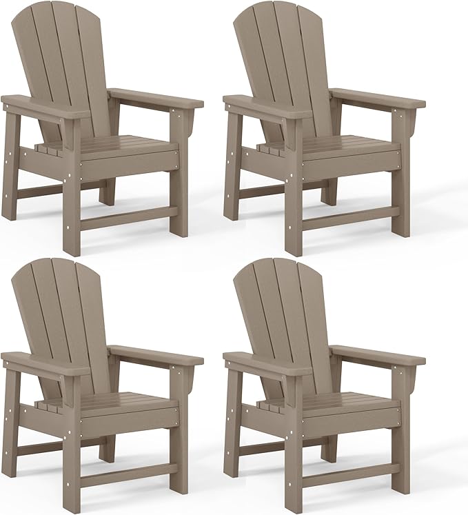 Costaelm Kids Adirondack Chair Set of 4, Plastic Outdoor Kids Chair Toddler Patio Furniture and Outdoor Children Picnic Activity Lawn Chair for Garden, Patio, Backyard & Beach, Weathered Wood