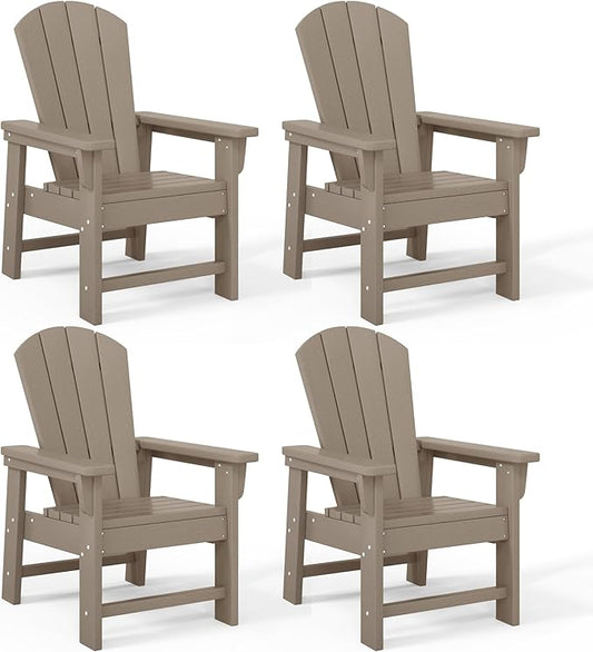Costaelm Kids Adirondack Chair Set of 4, Plastic Outdoor Kids Chair Toddler Patio Furniture and Outdoor Children Picnic Activity Lawn Chair for Garden, Patio, Backyard & Beach, Weathered Wood