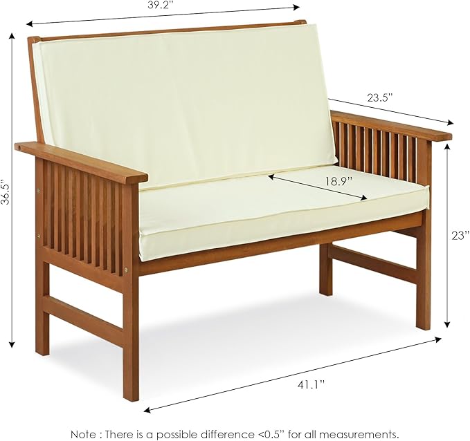 Furinno FG17319 Tioman Outdoor Hardwood Patio Furniture Mediterranean Bench with Cushion, 1, Natural