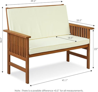 Furinno FG17319 Tioman Outdoor Hardwood Patio Furniture Mediterranean Bench with Cushion, 1, Natural