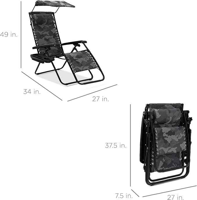 Best Choice Products Folding Zero Gravity Outdoor Recliner Patio Lounge Chair w/Adjustable Canopy Shade, Headrest - Photo 3