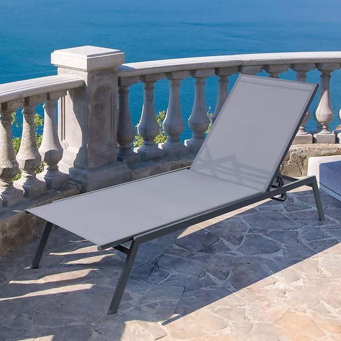 Giantex Patio Chaise Lounge Chair - Set of 2 Sunbathing Chair with Lay Flat Position, 6 Adjustable Positions, Outdoor Reclining Chair with Quick-Drying Fabric for Patio Poolside Backyard (2, Gray)