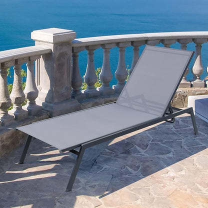 Giantex Patio Chaise Lounge Chair - Set of 2 Sunbathing Chair with Lay Flat Position, 6 Adjustable Positions, Outdoor Reclining Chair with Quick-Drying Fabric for Patio Poolside Backyard (2, Gray)