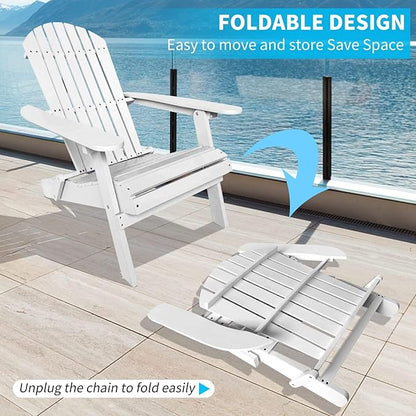 YRLLENSDAN Folding Adirondack Chair - Weather Resistant Plastic Outdoor Chairs for Patio, Lawn, Garden, or Fire Pit - Cozy Plastic Adirondack Chair for Outside Seating (1, White)