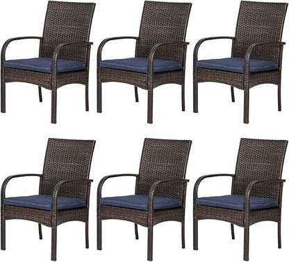 Outdoor Wicker Rattan Chairs Patio Furniture Sets with Cushions, 350lbs Capacity, All-Weather Rattan Sofa Set for Garden, Porch, Backyard, 6PCS, Brown